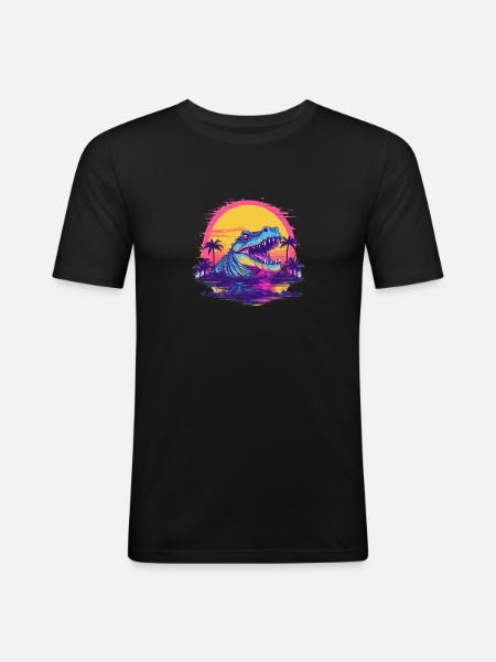 Retro Crocodile Vaporwave - Men's Slim Fit T-Shirt - black