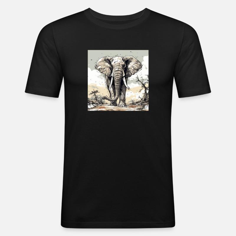 Comic style Elefant - Männer Slim Fit T-Shirt - Schwarz
