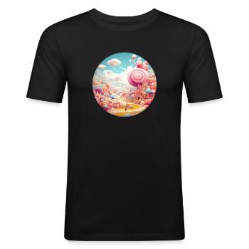 Découvertes oniriques : aventures créatives - T-shirt près du corps Homme - noir - Devant - Nik (191cm)
