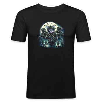 Ronronnements spéciaux - T-shirt près du corps Homme - noir - Devant - Nik (191cm)