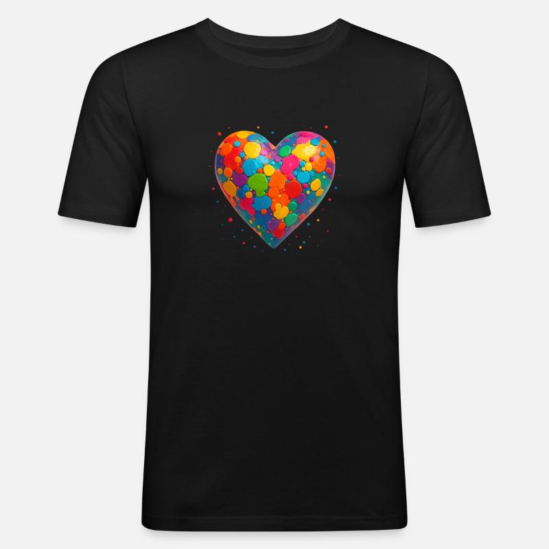 Herz Farbenfroh - Männer Slim Fit T-Shirt - Schwarz