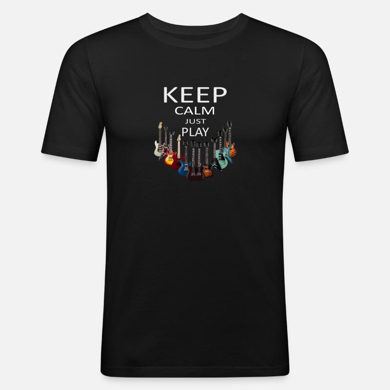 Keep Calm Just Play Guitar - Männer Slim Fit T-Shirt - Schwarz