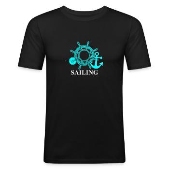Voile I Voilier, Navire, Bateau en Tour - T-shirt près du corps Homme - noir - Devant - Nik (191cm)