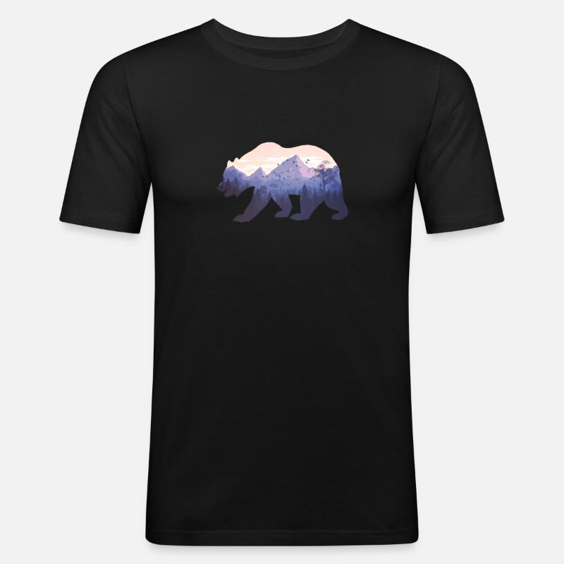 Bär mit Berge Landschaft - Männer Slim Fit T-Shirt - Schwarz