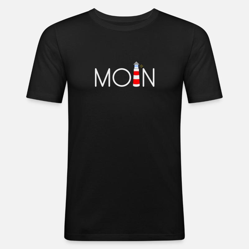 Moin Guten Morgen oder Tag Leuchtturm - Männer Slim Fit T-Shirt - Schwarz