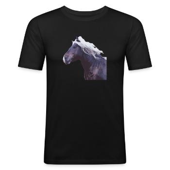cheval sang froid crinière tête de cheval photo cadeau réel - T-shirt près du corps Homme - noir - Devant - Nik (191cm)