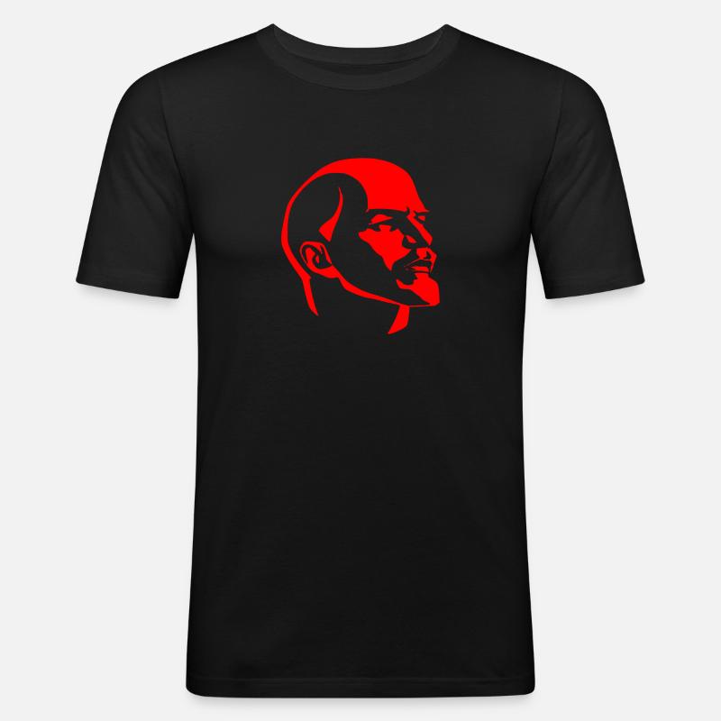 Kopf Lenin rot - Männer Slim Fit T-Shirt - Schwarz