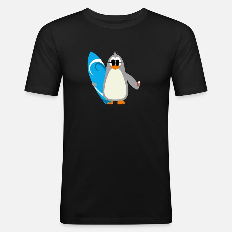 Pinguin surfer sonnenbrille eis geschenkidee - Männer Slim Fit T-Shirt - Schwarz
