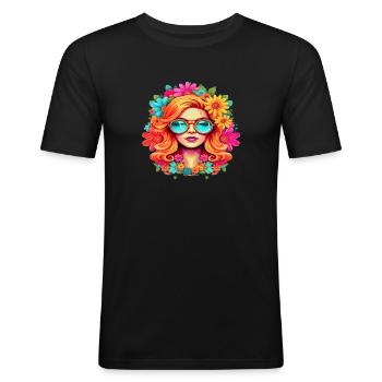 Flower power girl 6 - T-shirt près du corps Homme - noir - Devant - Nik (191cm)