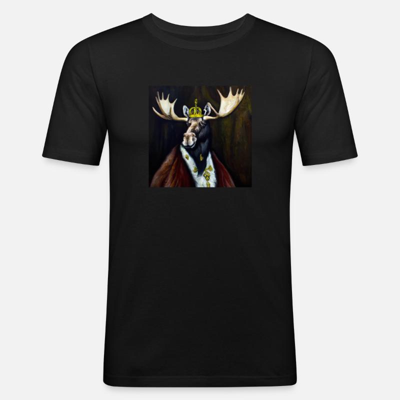 Elch in der Krone - Männer Slim Fit T-Shirt - Schwarz