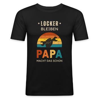 Papa macht das schon - lustiges Handwerker T-Shirt - Männer Slim Fit T-Shirt - Schwarz - Vorne - Nik (191cm)