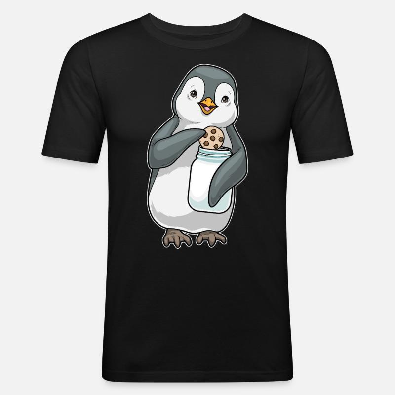 Pinguin Cookie - Männer Slim Fit T-Shirt - Schwarz