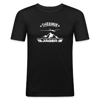 Lustiger Segelflug Text Thermik Jäger Segelflieger - Männer Slim Fit T-Shirt - Schwarz - Vorne - Nik (191cm)