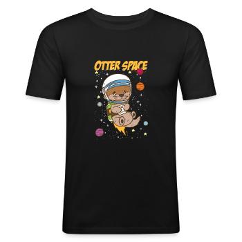 Otter Space | Outer Space - Männer Slim Fit T-Shirt - Schwarz - Vorne - Nik (191cm)