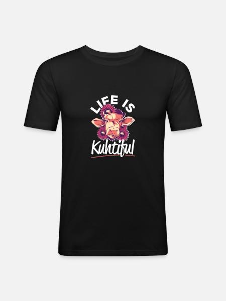 Life Is KUHtiful Coole Kuh - Männer Slim Fit T-Shirt - Schwarz