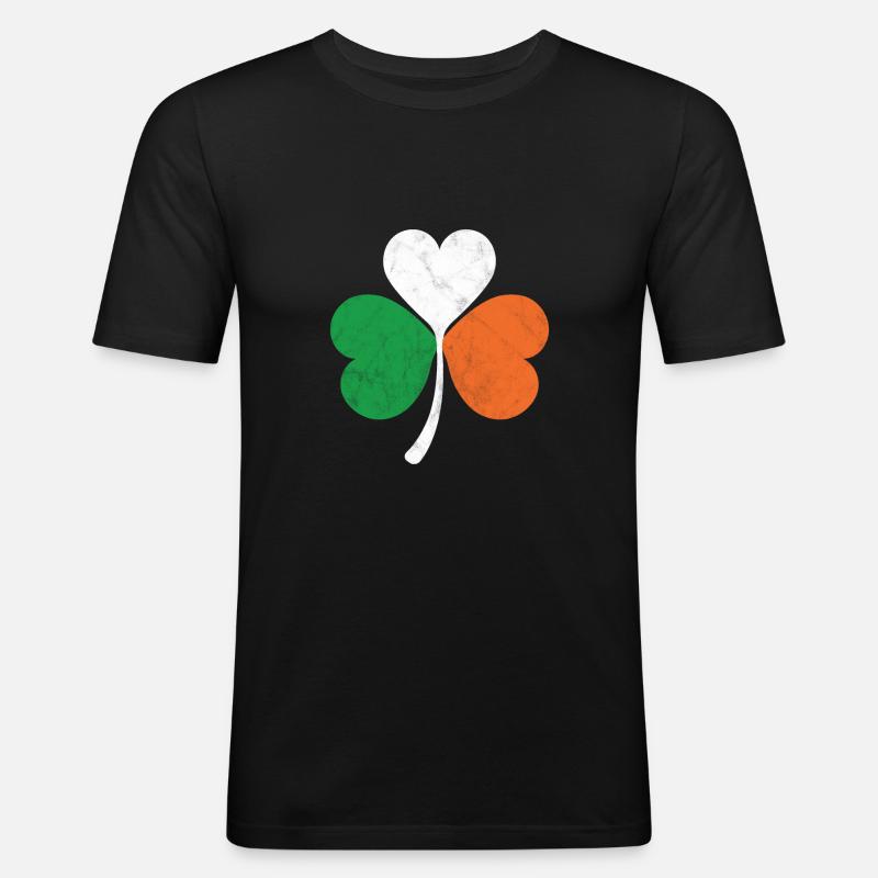 Trèfle du drapeau irlandais - T-shirt près du corps Homme - noir