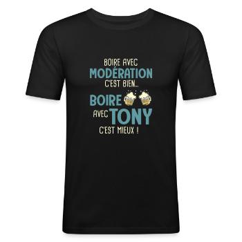 antony boire modération boire avec tony cest mieux - T-shirt près du corps Homme - noir - Devant - Nik (191cm)
