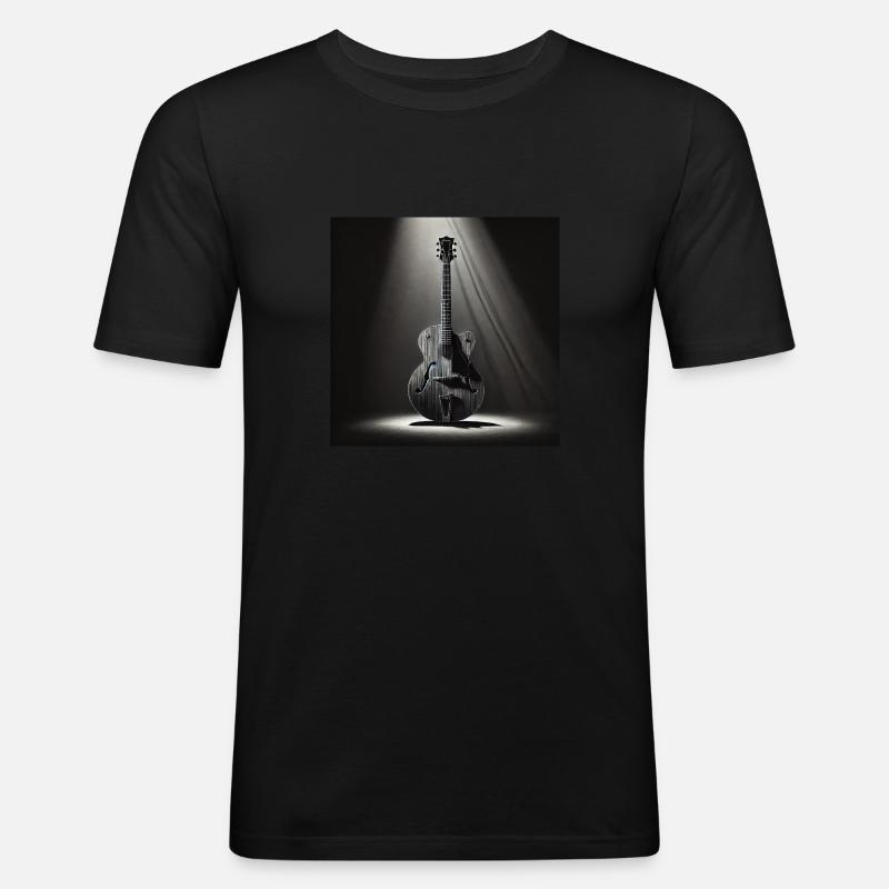 Schwarz-Weiß Gemälde einer E-Gitarre - Männer Slim Fit T-Shirt - Schwarz