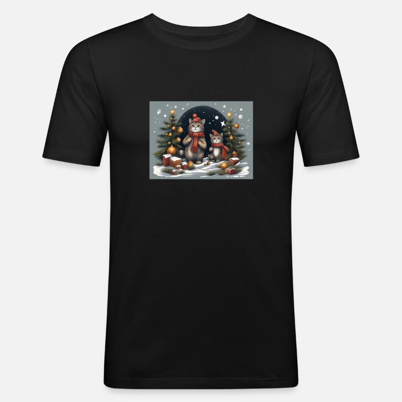 Weihnachtskätzchen - Männer Slim Fit T-Shirt - Schwarz