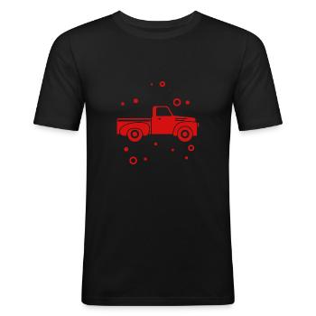 Auto - Pick Up - Oldtimer - Nostalgisch - Männer Slim Fit T-Shirt - Schwarz - Vorne - Nik (191cm)