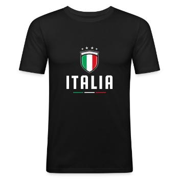 ITALIA ITALIEN FLAGGE WAPPEN EMBLEM FAN GESCHENK - Männer Slim Fit T-Shirt - Schwarz - Vorne - Nik (191cm)