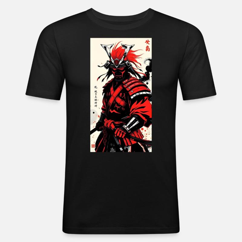 Samurai Red Dragon - Männer Slim Fit T-Shirt - Schwarz