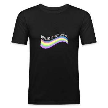 Sensibilisation La guérison en santé mentale n’est pas linéaire - T-shirt près du corps Homme - noir - Devant - Nik (191cm)