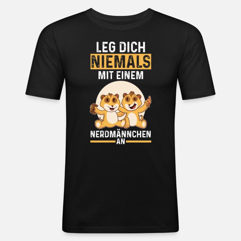 Erdmännchen Nerdmännchen - Männer Slim Fit T-Shirt - Schwarz