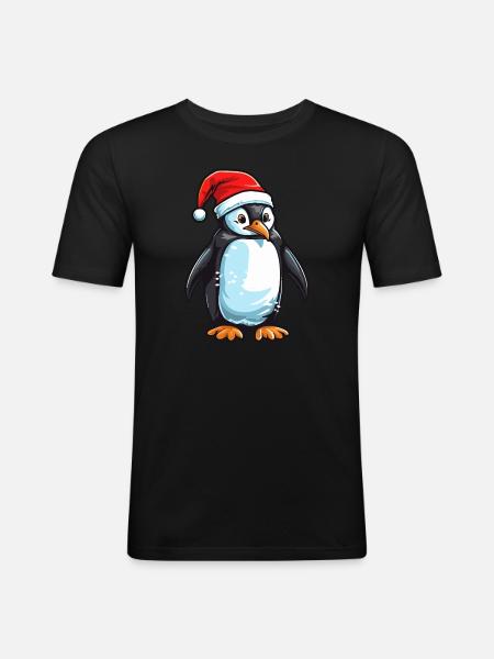 Tête d’animal de Noël pingouin - T-shirt près du corps Homme - noir