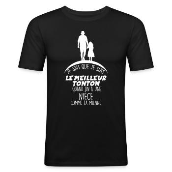 Cadeau Pour Mon Tonton Et Niece Citation Drôle - T-shirt près du corps Homme - noir - Devant - Nik (191cm)