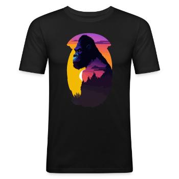 Gorilla Sunset Illustration - T-shirt près du corps Homme - noir - Devant - Nik (191cm)
