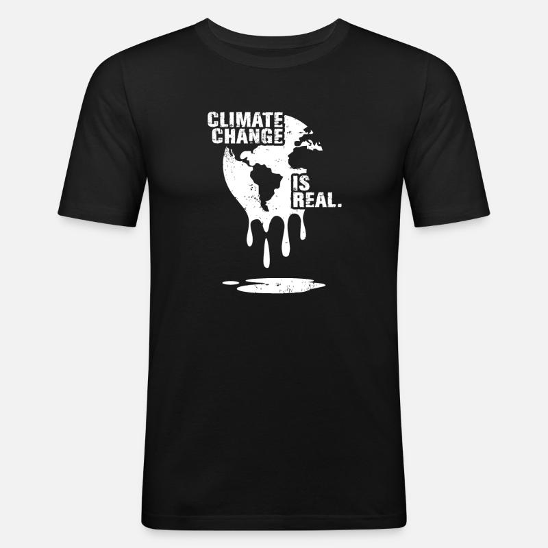 climate change is real white - Männer Slim Fit T-Shirt - Schwarz