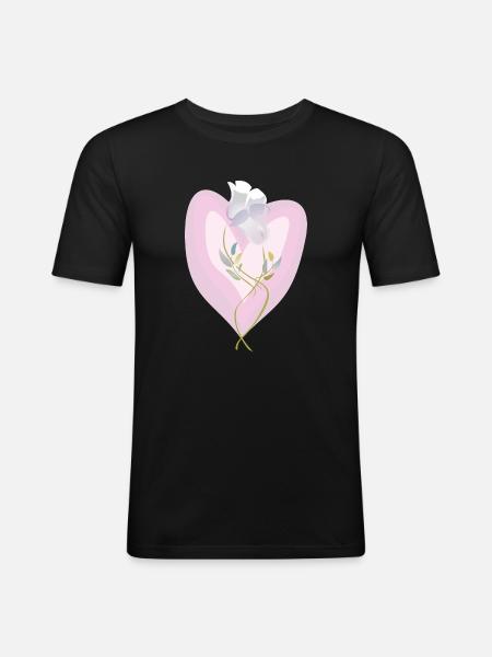 Gentle White Tulip Heart Illustration - Men's Slim Fit T-Shirt - black