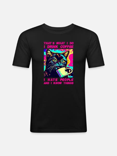 Cozy Cat Coffee - Men's Slim Fit T-Shirt - black