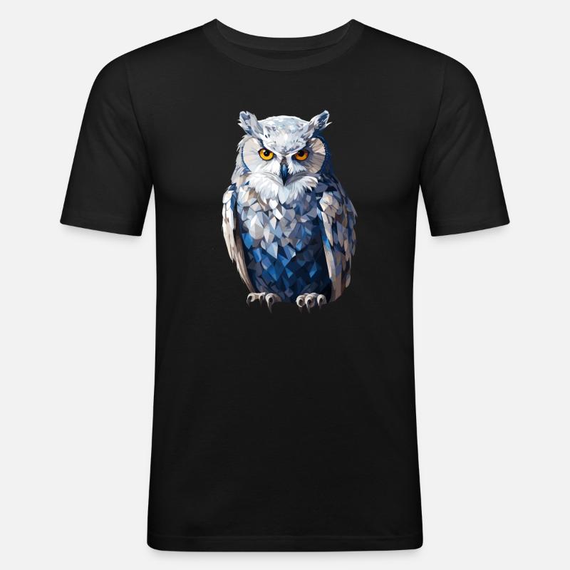 Schnee - Eule im Polygon Stil - Männer Slim Fit T-Shirt - Schwarz