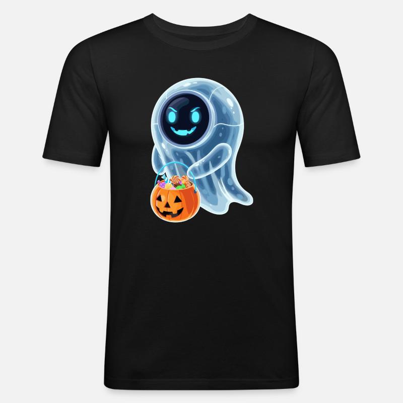Roboter Geist mit Kürbiseimer - Männer Slim Fit T-Shirt - Schwarz