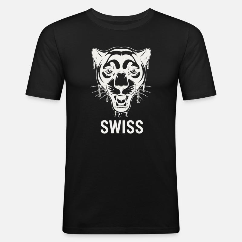 Tropfender Tigerkopf Schweizer Stil - Männer Slim Fit T-Shirt - Schwarz