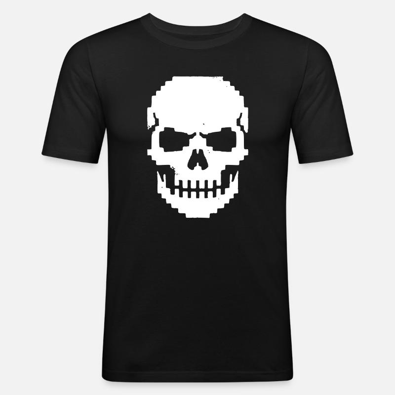 Pixel Schädel Kiefer 8-Bit - Männer Slim Fit T-Shirt - Schwarz