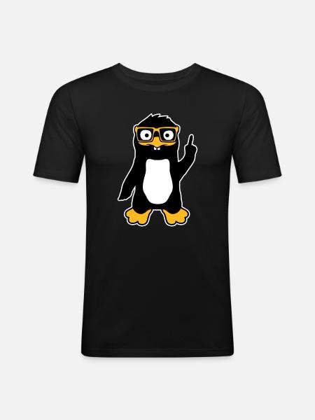 Pingvin Nørd briller Pegefinger selvtilfreds Lus - Herre Slim Fit T-Shirt - sort