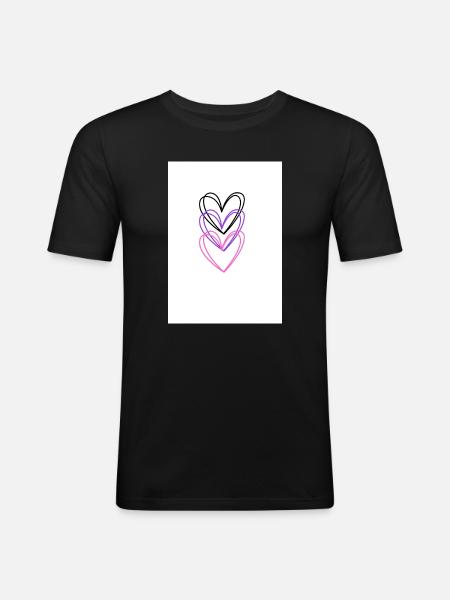 Drei-Herz-Farblinie - Männer Slim Fit T-Shirt - Schwarz