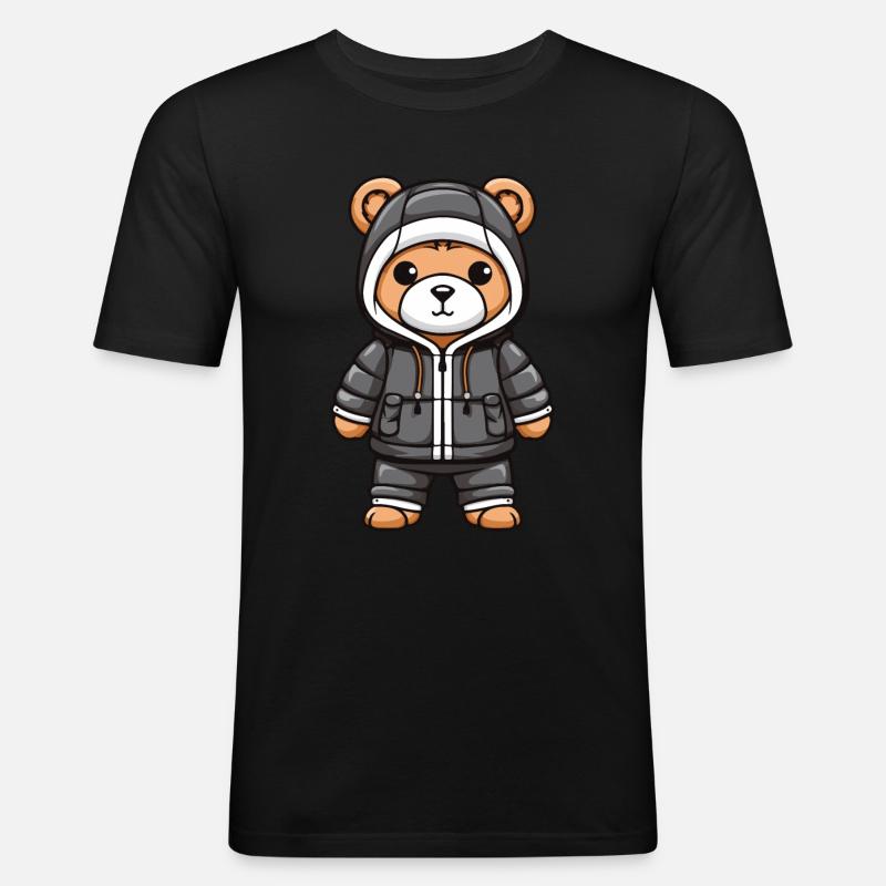 Bär Winter Comic Niedlich - Männer Slim Fit T-Shirt - Schwarz