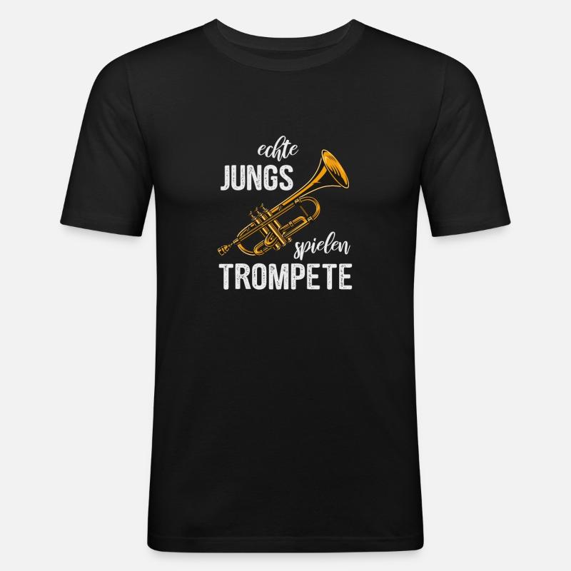 Trompete echte Jungs - Männer Slim Fit T-Shirt - Schwarz