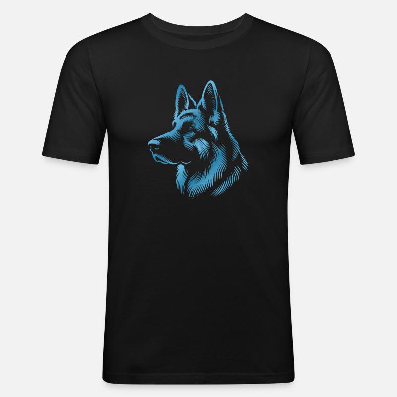 Deutscher Schäferhund Kopf blau - Männer Slim Fit T-Shirt - Schwarz