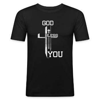 God Bless You - T-shirt près du corps Homme - noir - Devant - Nik (191cm)