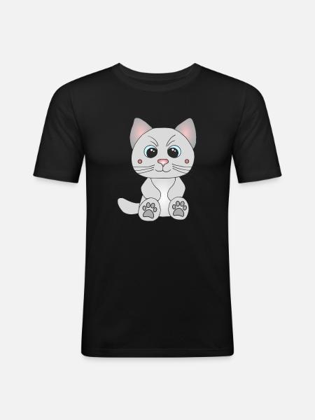 Süße graue Katze - Männer Slim Fit T-Shirt - Schwarz
