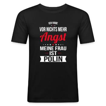 Meine Frau ist Polin - Geschenkidee Humor - Männer Slim Fit T-Shirt - Schwarz - Vorne - Nik (191cm)