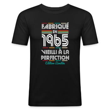 Anniversaire 60 ans - Fabriqué en 1965 - T-shirt près du corps Homme - noir - Devant - Nik (191cm)
