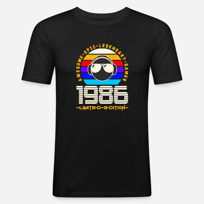 1986 - Männer Slim Fit T-Shirt - Schwarz