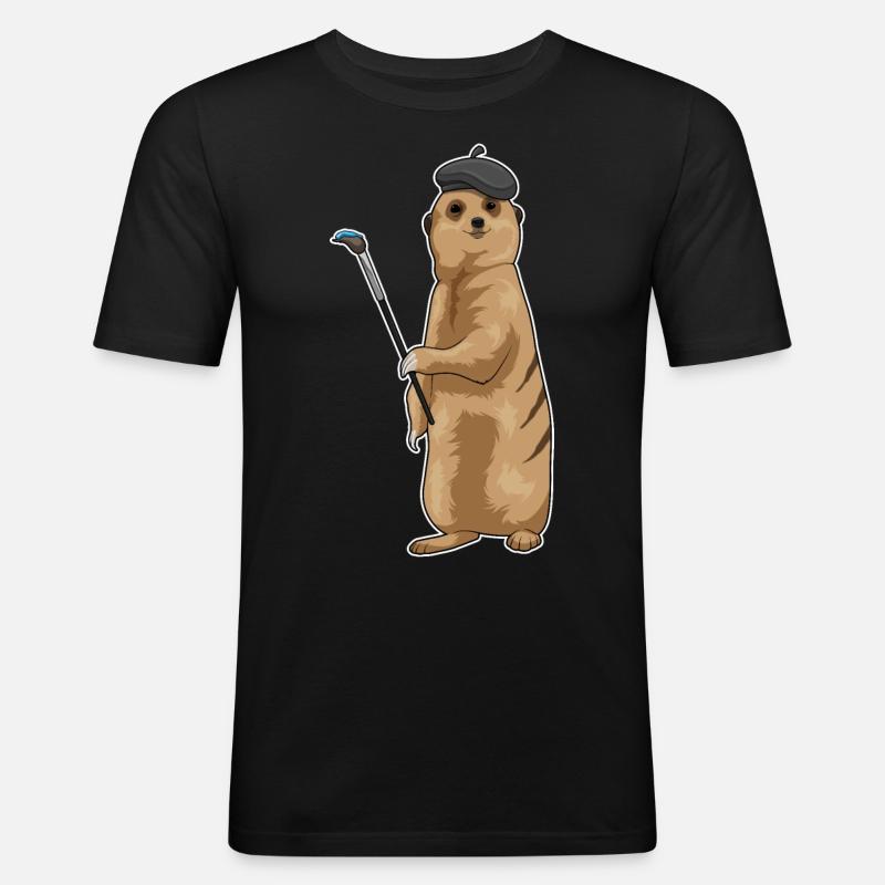Erdmännchen Maler Pinsel - Männer Slim Fit T-Shirt - Schwarz