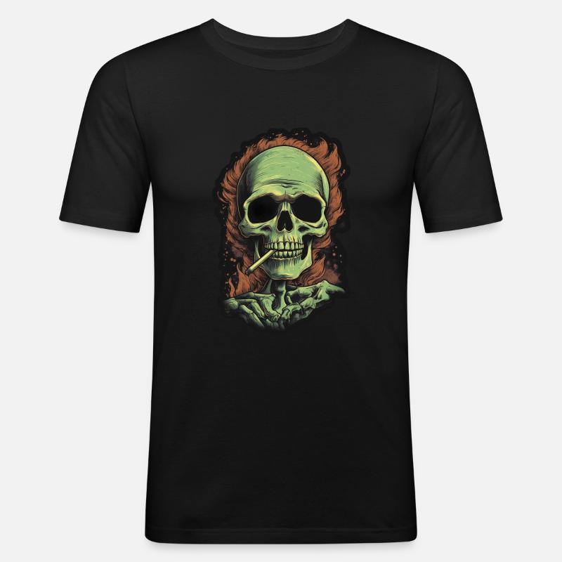 Smoking Skull - Männer Slim Fit T-Shirt - Schwarz